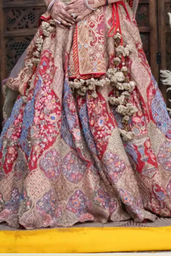 Rimple and Harpreet red embroidered lehenga set - Image 3