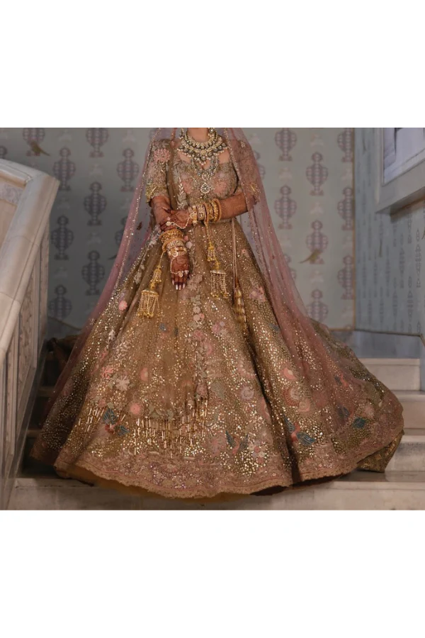 Rimple & harpreet Gold and pink embroidered lehenga - Image 3