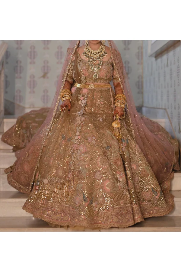 Rimple & harpreet Gold and pink embroidered lehenga - Image 4