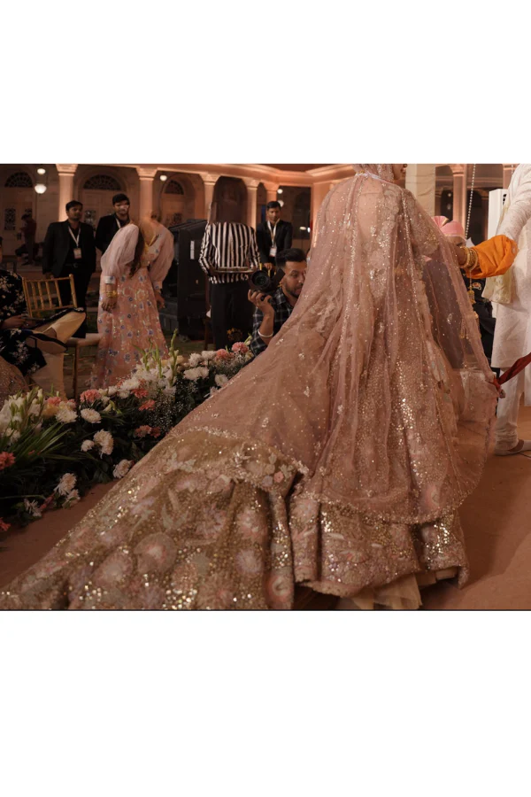 Rimple & harpreet Gold and pink embroidered lehenga - Image 5