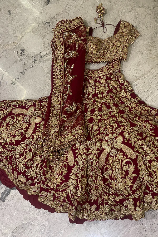 Rimple & Harpreet maroon embroidered lehenga - Image 2
