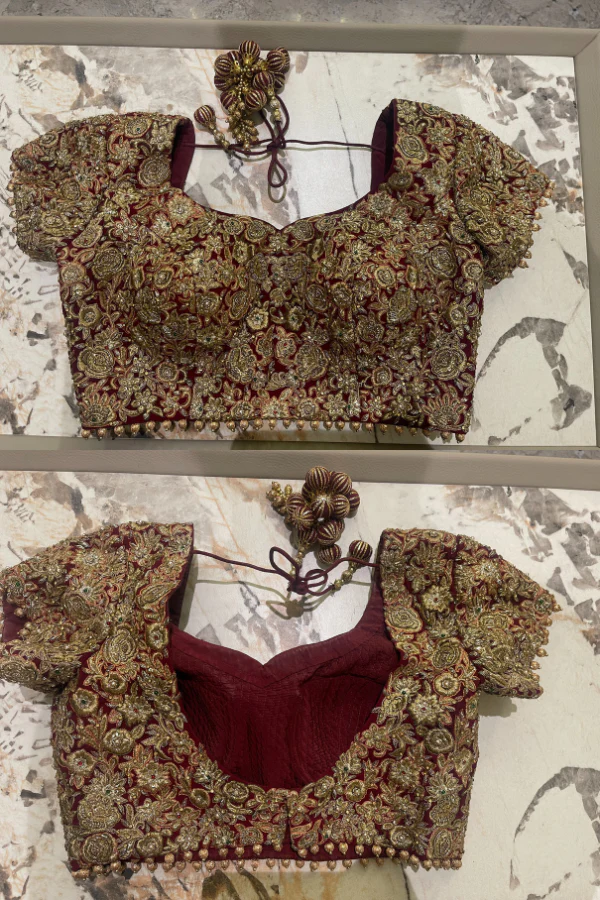 Rimple & Harpreet maroon embroidered lehenga - Image 3