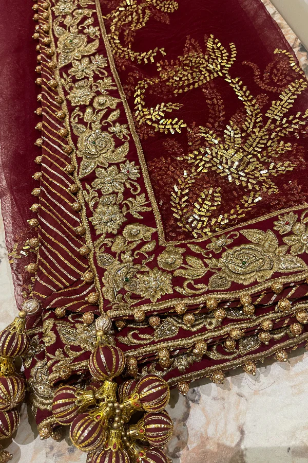 Rimple & Harpreet maroon embroidered lehenga - Image 5