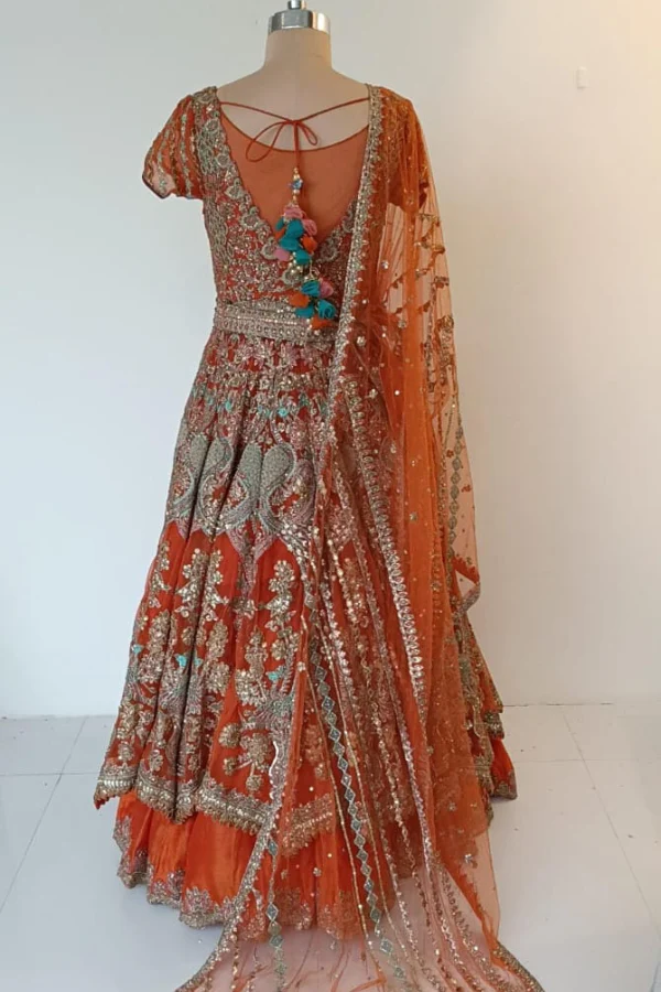 Rimple & Harpreet Orange Embroidered Bridal Lehenga Set - Image 2