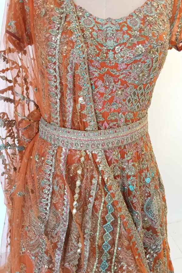 Rimple & Harpreet Orange Embroidered Bridal Lehenga Set - Image 3