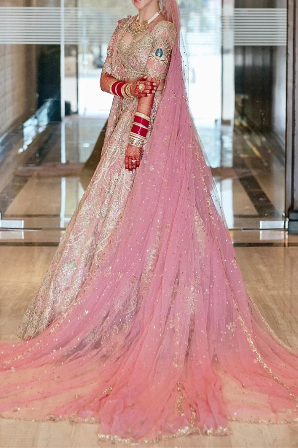 Rimple & Harpreet pink embroidered lehenga set - Image 2