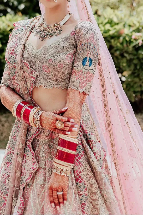 Rimple & Harpreet pink embroidered lehenga set - Image 3