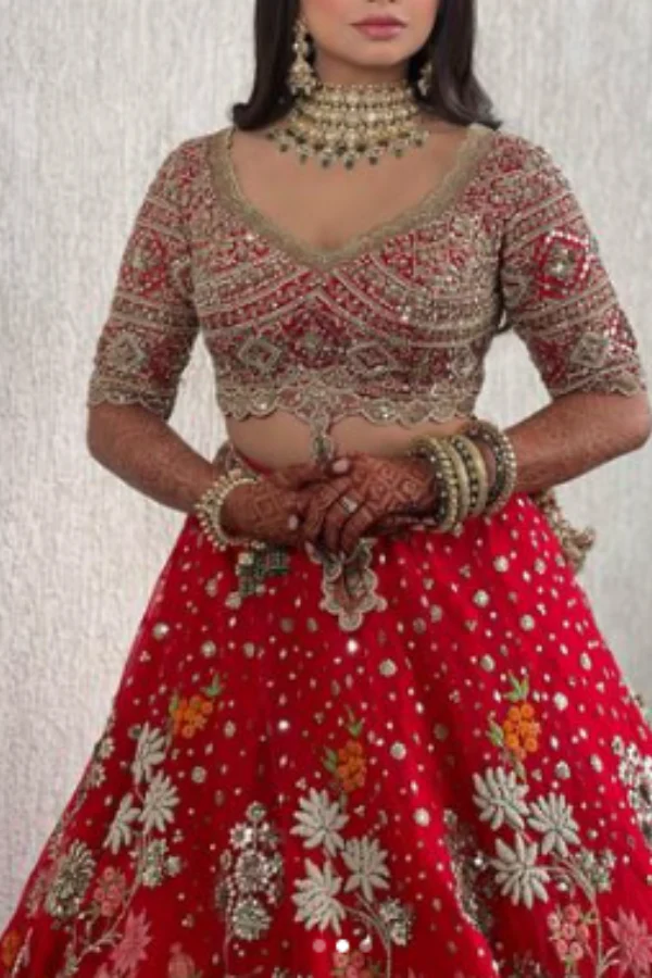 Rimple & Harpreet Red embroidered lehenga - Image 4