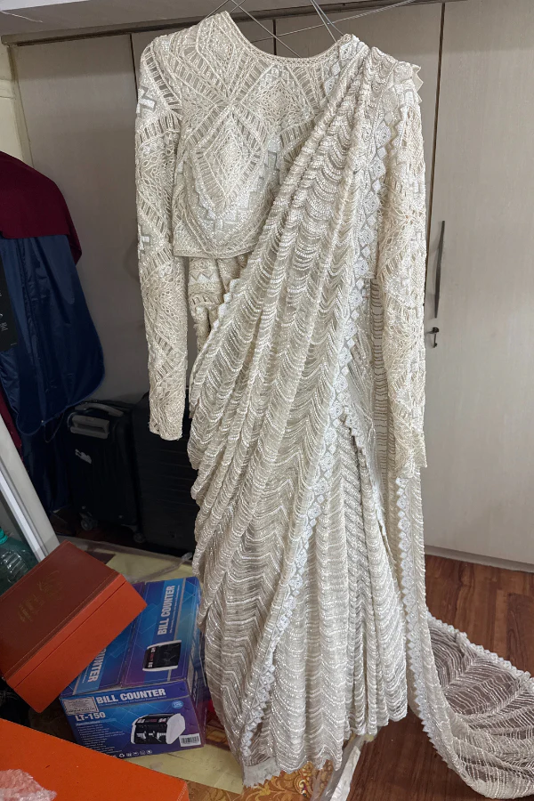 Ritika Mirchandani Ivory Embellished Lehenga Saree Set - Image 3