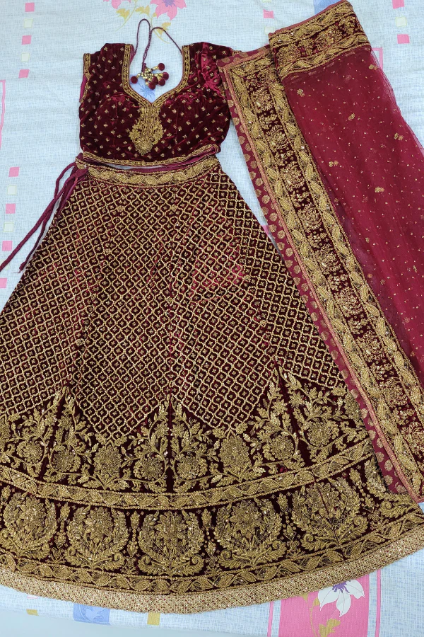 Ritu Kumar Bridal Velvet Lehenga - Image 3