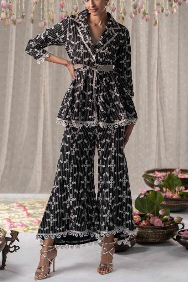 Mulmul Embroidery Sitara Jacket And Pant Set