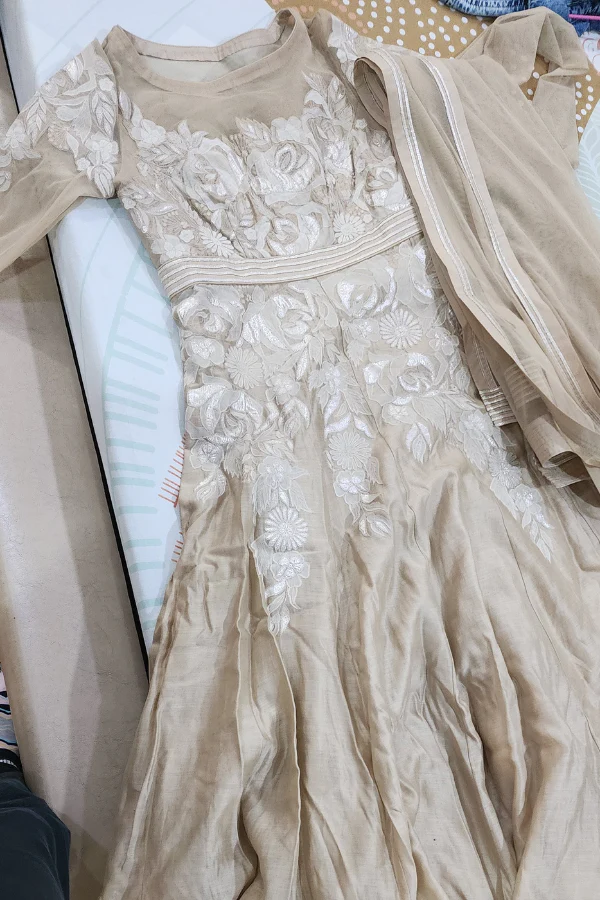 Rohit Bal beige floral anarkali suit - Image 2