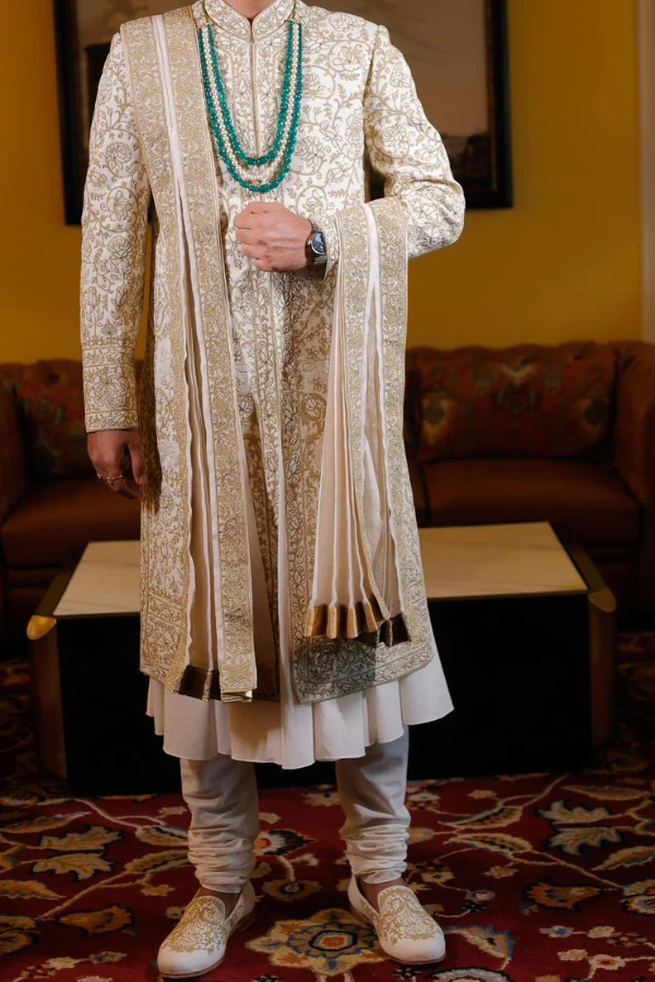 Rohit Bal Ivory Embroidered Sherwani Set - Image 2