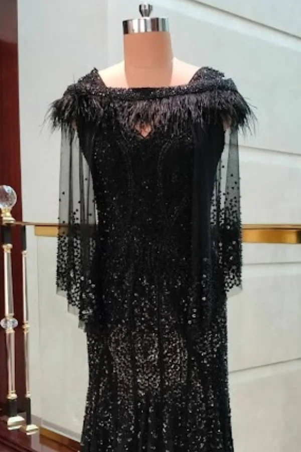 Rohit Gandhi Rahul Khanna Black Embellished Gown with Cape - Image 3