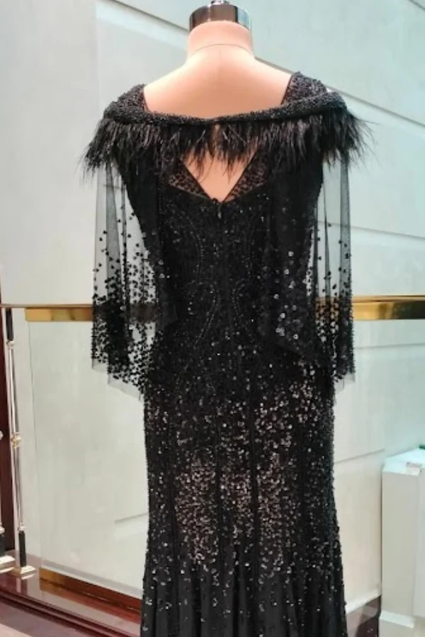 Rohit Gandhi Rahul Khanna Black Embellished Gown with Cape - Image 4