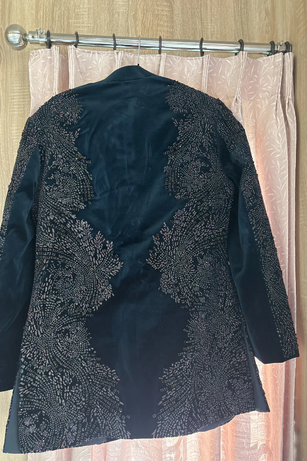 Rohit Gandhi Rahul Khanna Imperial Teal Velvet Embroidered Sherwani - Image 3