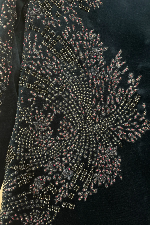 Rohit Gandhi Rahul Khanna Imperial Teal Velvet Embroidered Sherwani - Image 4