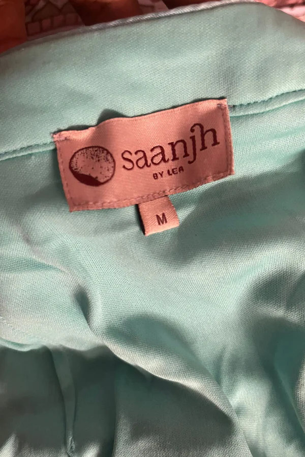 Saanjh by Lea Turquoise Pearl Embroidered Saree Set - Image 6
