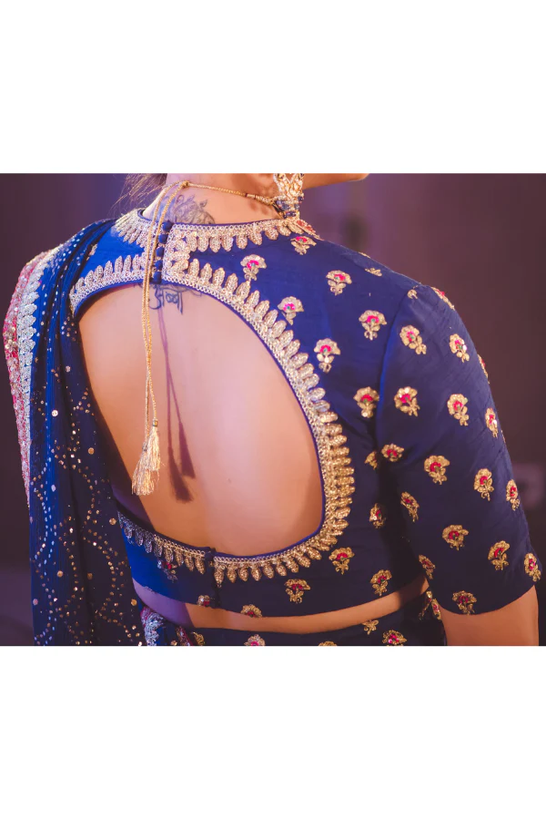 Sabyasachi Blue raw silk embroidered lehenga - Image 3