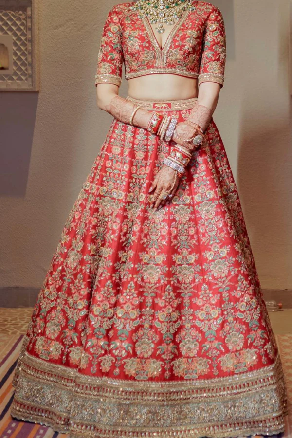Sabyasachi Red Bridal Lehenga Set - Image 2