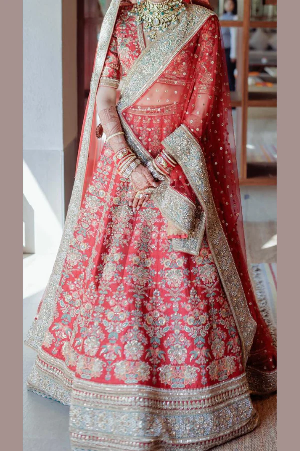 Sabyasachi Red Bridal Lehenga Set - Image 3