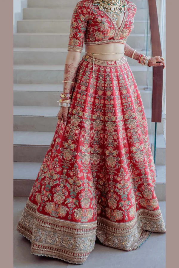 Sabyasachi Red Bridal Lehenga Set - Image 4