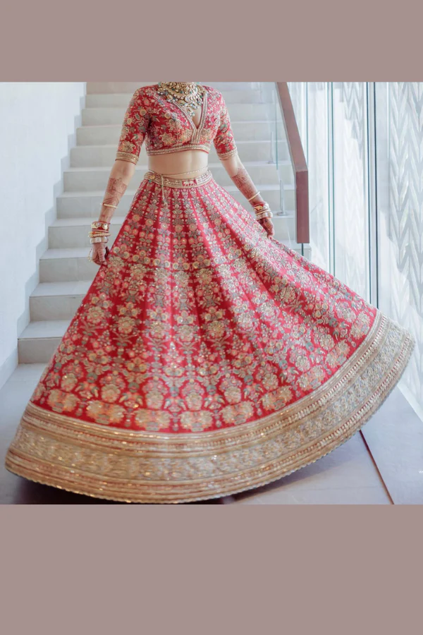 Sabyasachi Red Bridal Lehenga Set - Image 5