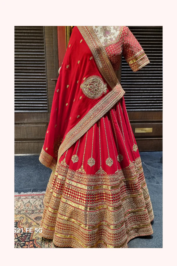 Sabyasachi Classic Red Bridal Lehenga Set - Image 2