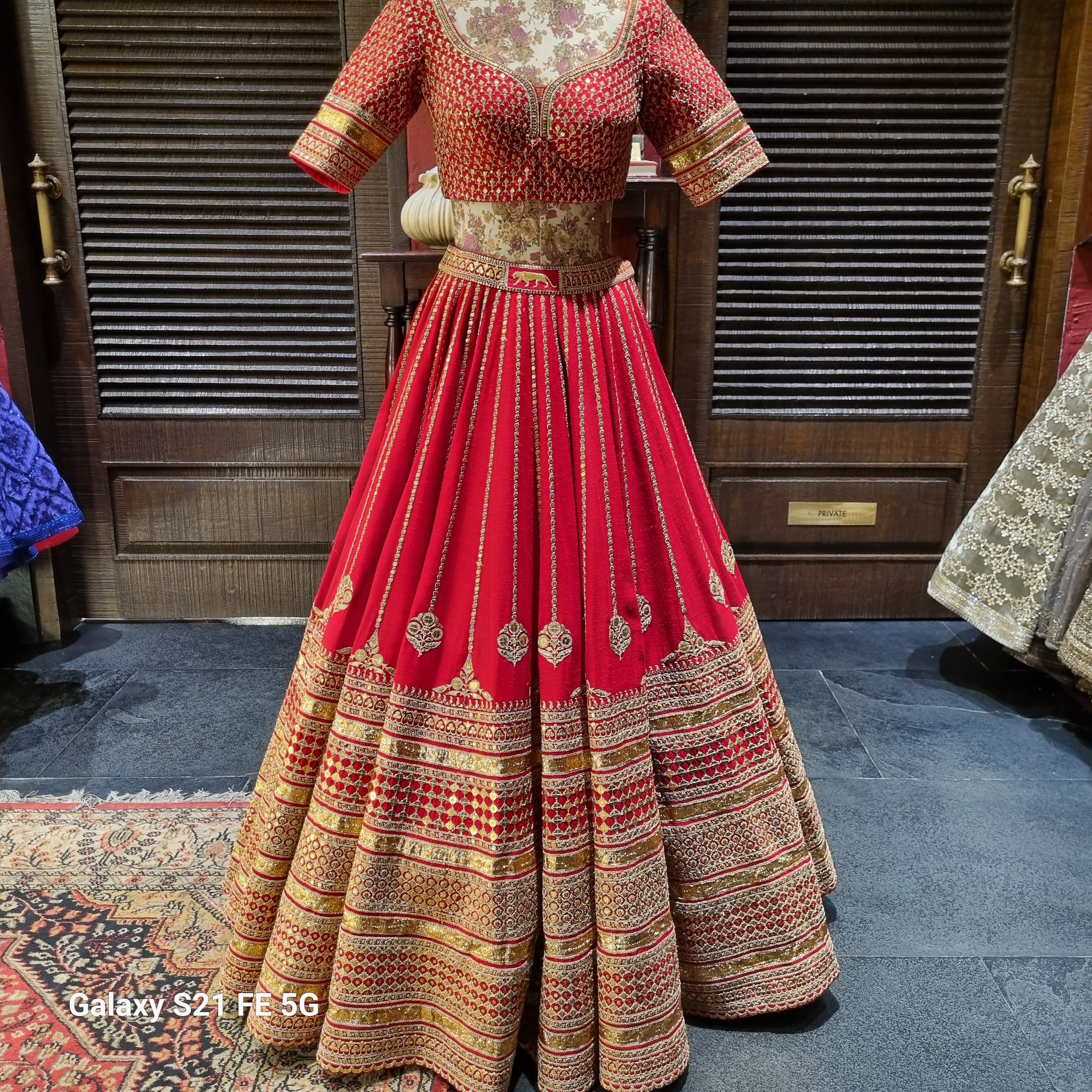 Sabyasachi Classic Red Bridal Lehenga Set - Image 3