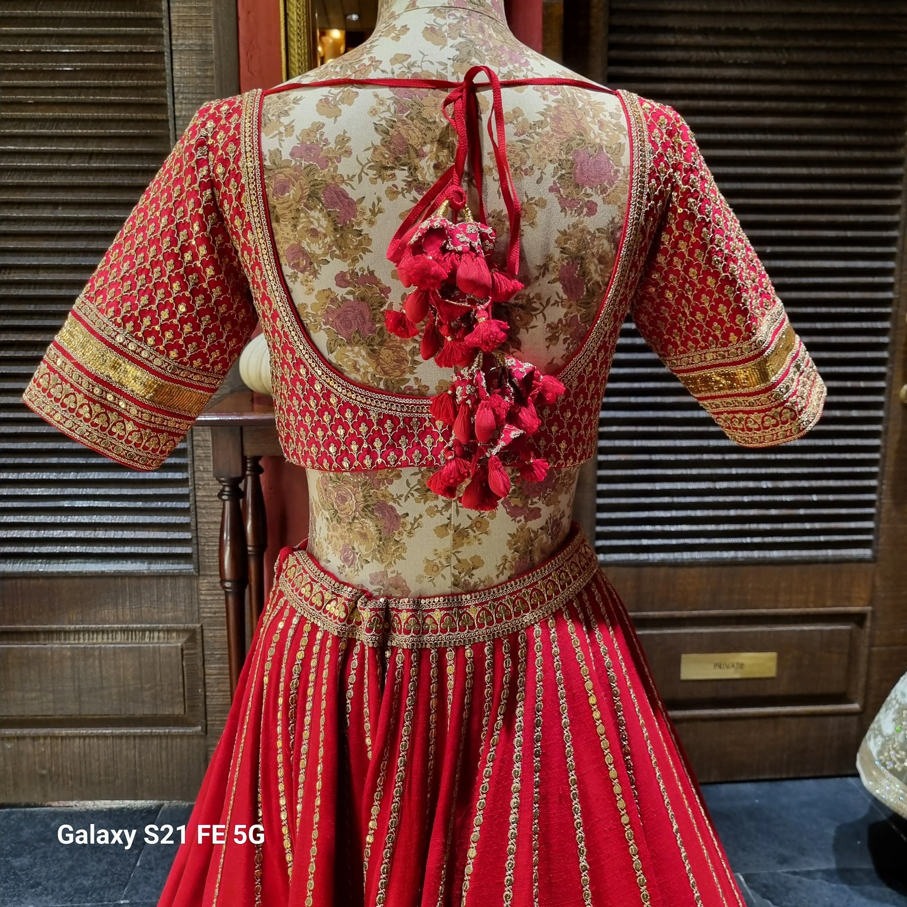 Sabyasachi Classic Red Bridal Lehenga Set - Image 4