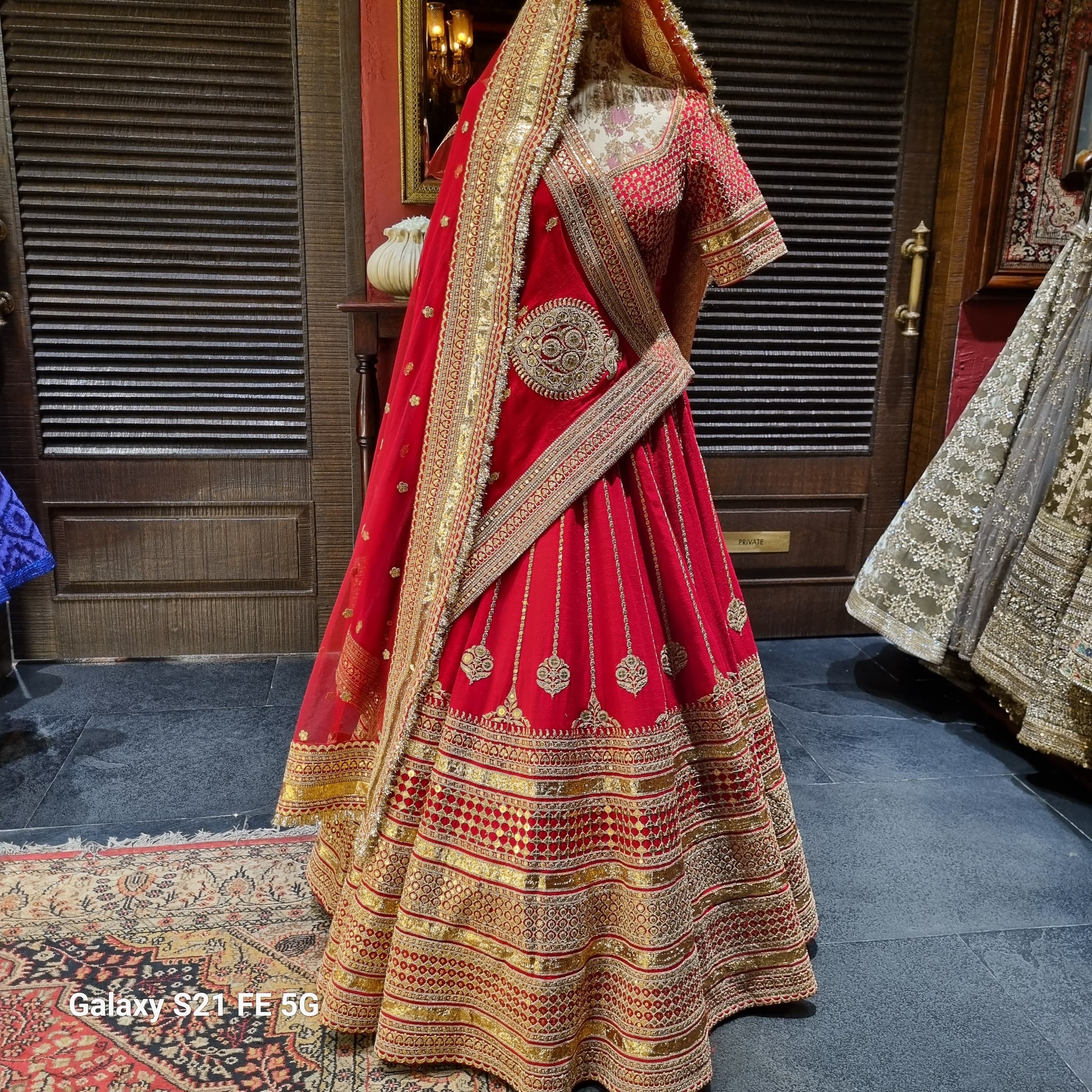 Sabyasachi Classic Red Bridal Lehenga Set - Image 5