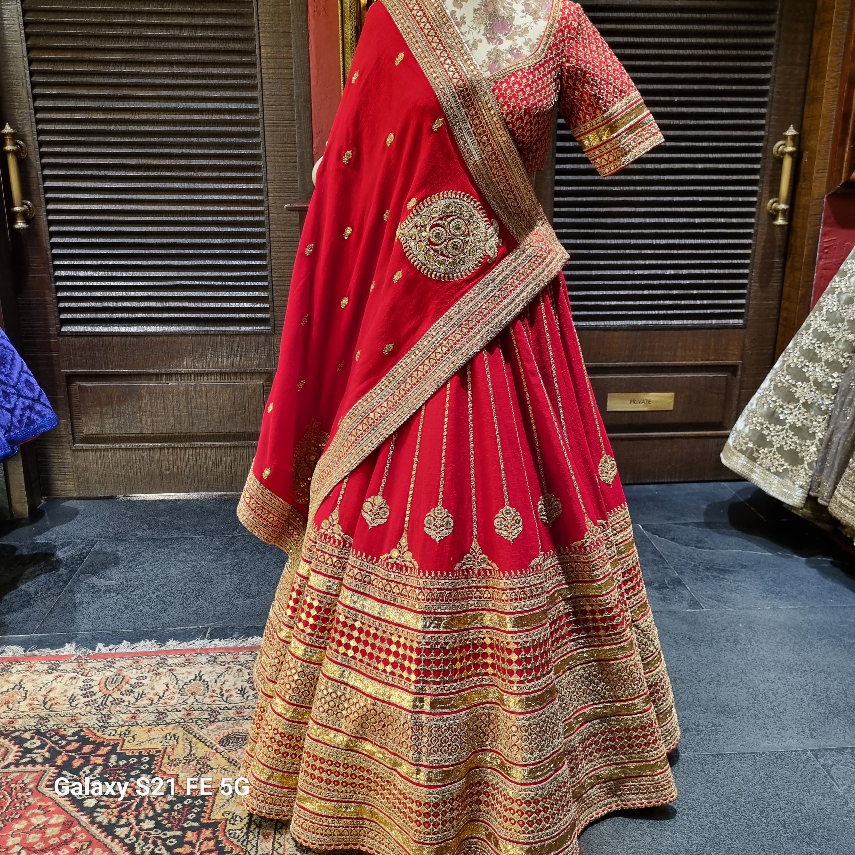Sabyasachi Classic Red Bridal Lehenga Set - Image 6