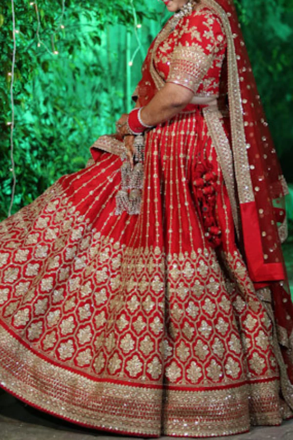 Sabyasachi Classic Red Bridal Lehenga Set - Image 3