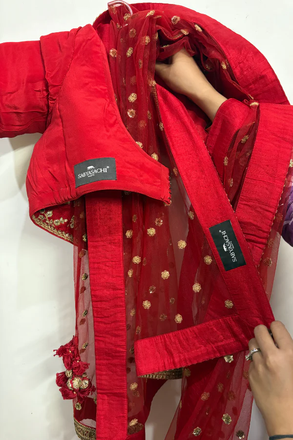 Sabyasachi Classic Red Bridal Lehenga Set - Image 6