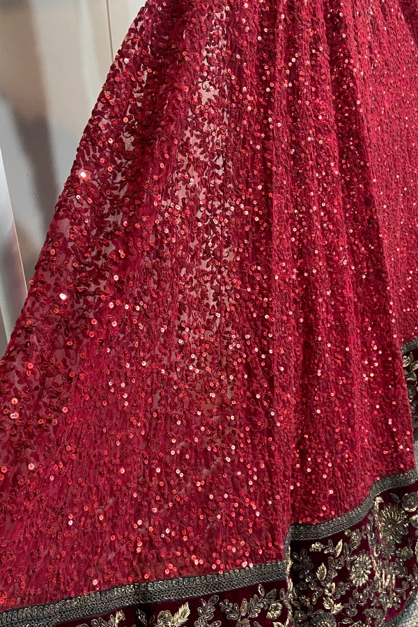 Sabyasachi Crimson Sequin Embellished Gown Set - Image 5