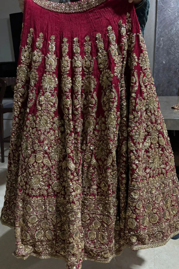 Sabyasachi dark red embroidered lehenga set - Image 2