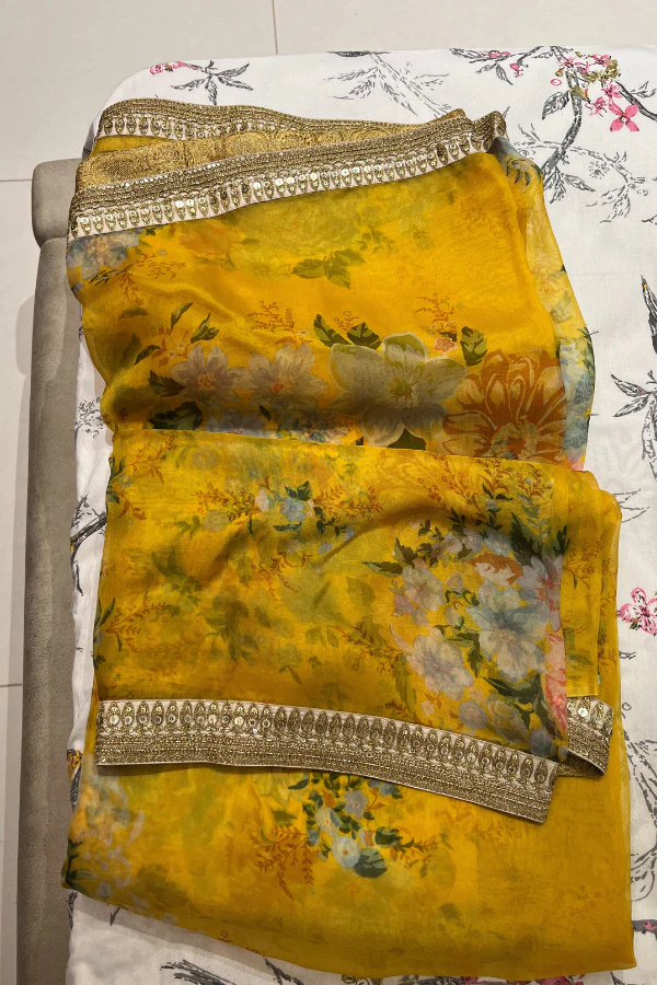 Sabyasachi floral organza saree yellow - Image 2