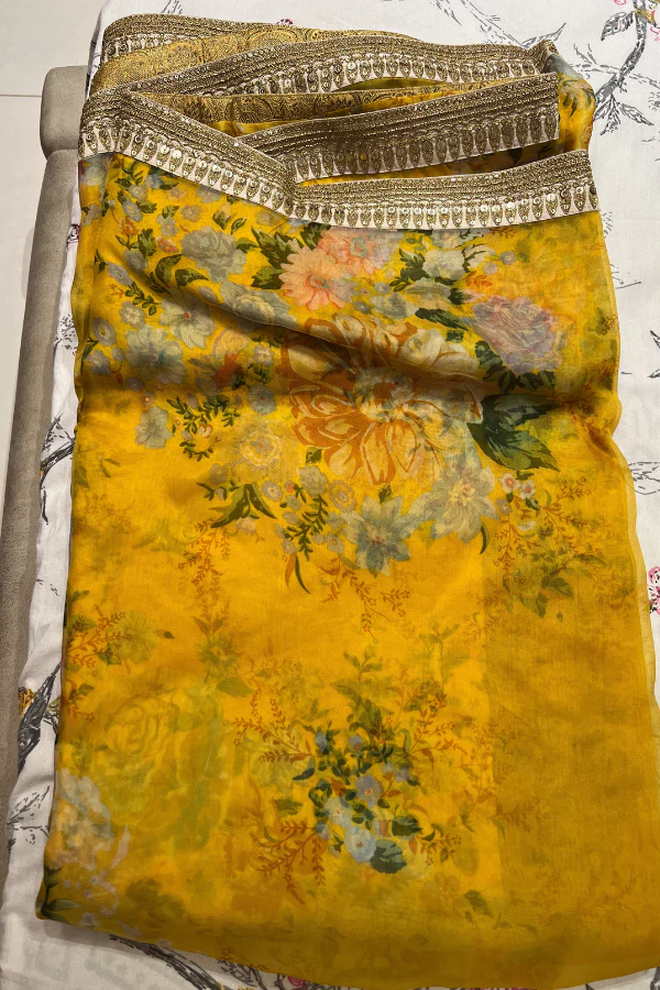 Sabyasachi floral organza saree yellow - Image 3