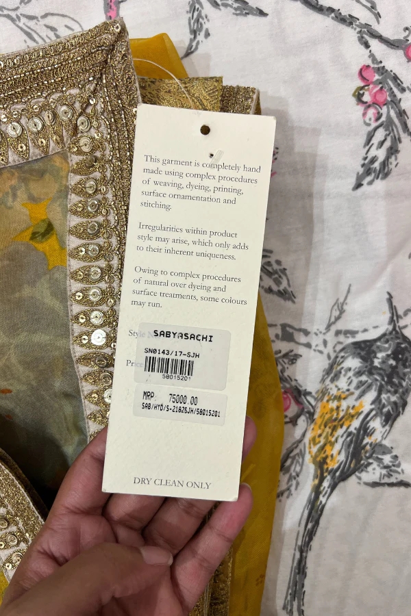 Sabyasachi floral organza saree yellow - Image 4