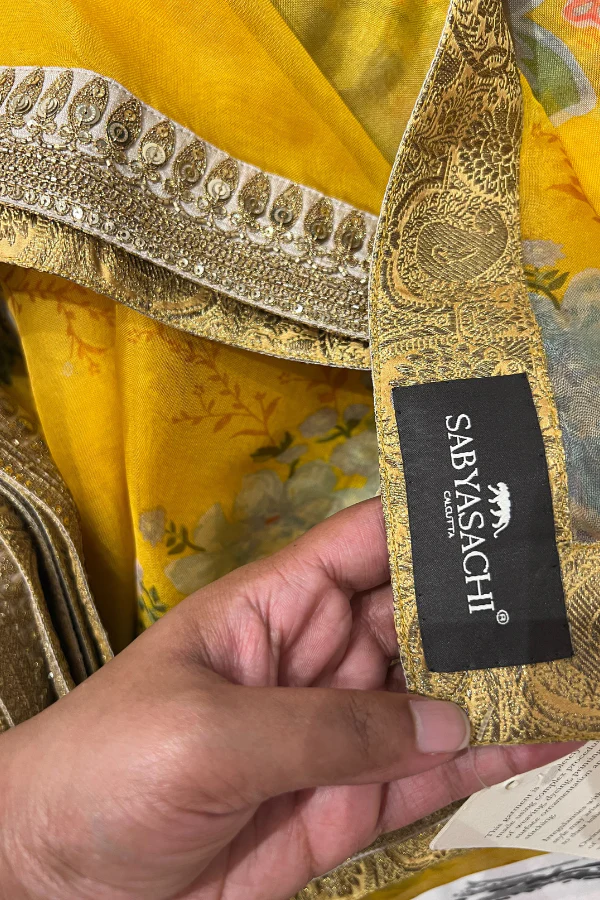 Sabyasachi floral organza saree yellow - Image 5