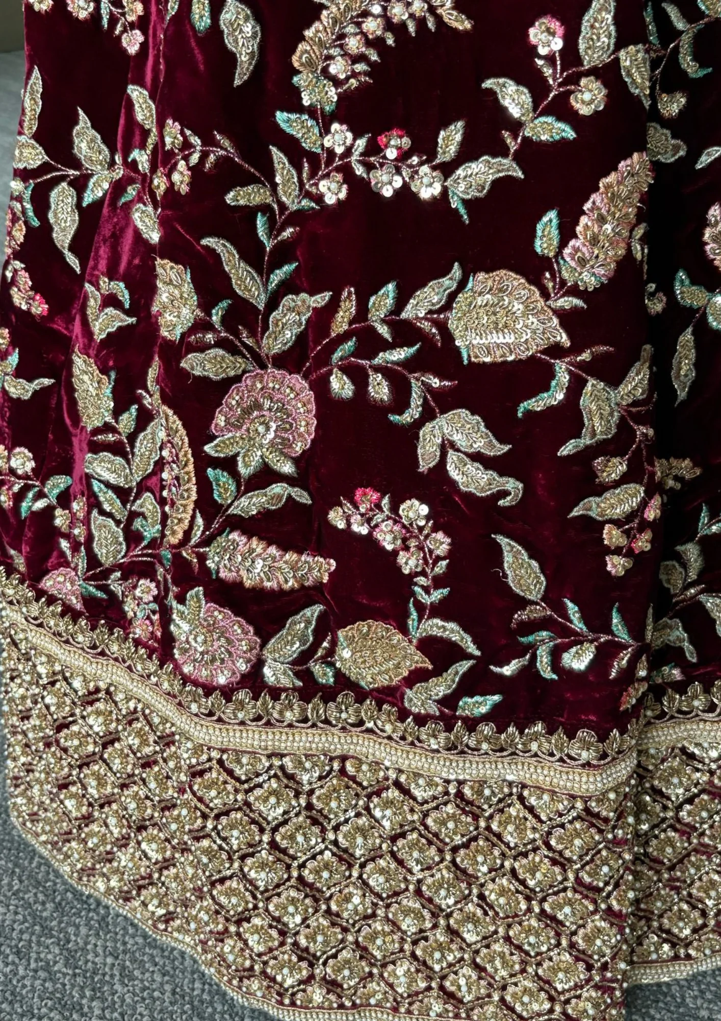 Sabyasachi Maroon Velvet Lehenga Set - Image 5