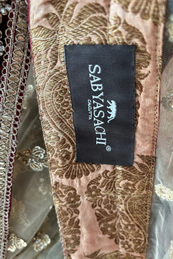 Sabyasachi maroon velvet lehenga set - Image 6