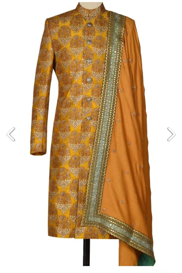 Sabyasachi mustard sherwani and stole - Image 3