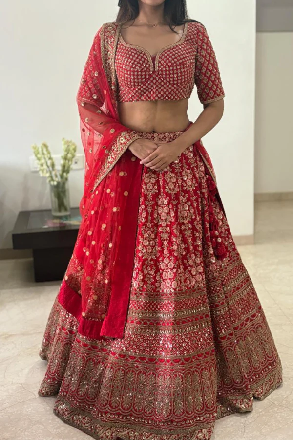 Sabyasachi red bridal embroidered lehenga