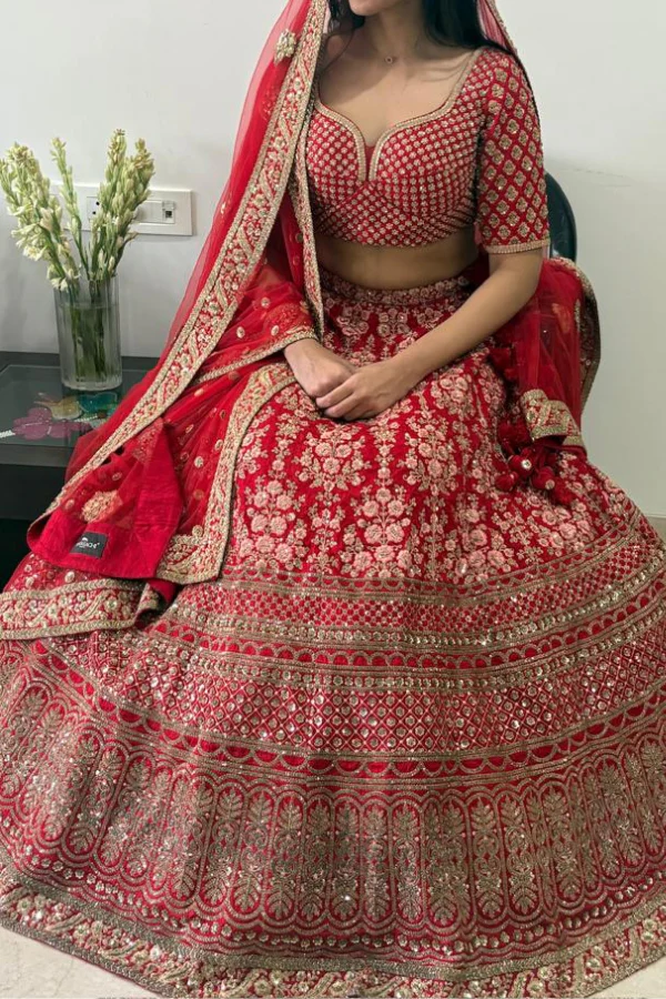Sabyasachi red bridal embroidered lehenga - Image 2
