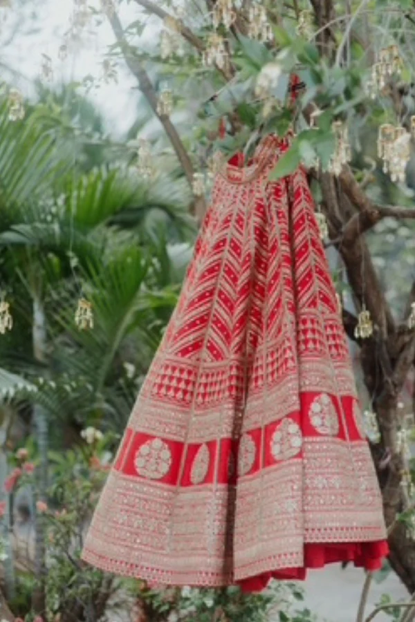 Sabyasachi Red Bridal Lehenga Set - Image 3