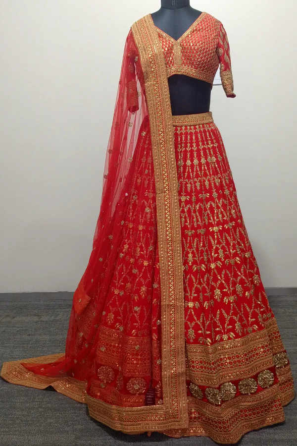 Sabyasachi Red Bridal Lehenga Set - Image 3
