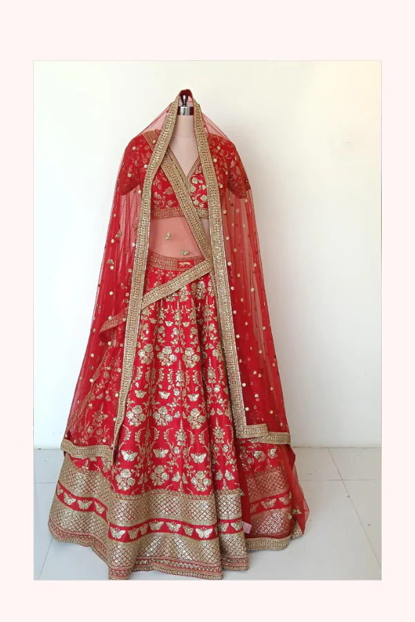Sabyasachi Red Bridal Lehenga Set - Image 3