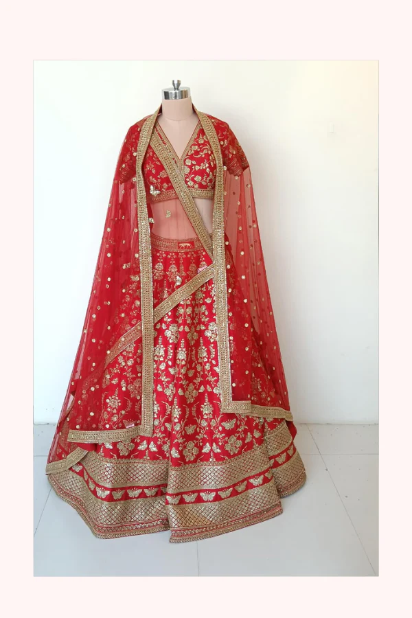 Sabyasachi Red Bridal Lehenga Set - Image 4