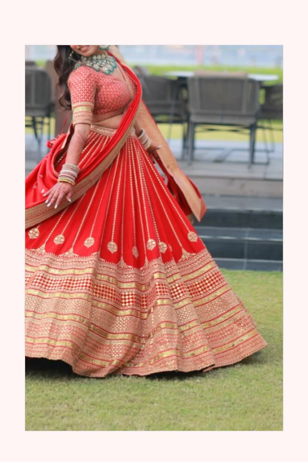Sabyasachi Red Bridal Lehenga Set - Image 3